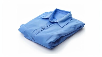pristine folded blue shirt isolated on white background product photography