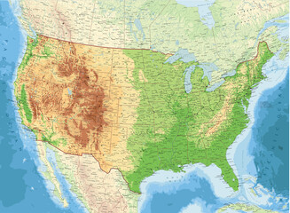 United Sates of America terrain map. Super high quality. Detailed with thousands of place name labels.