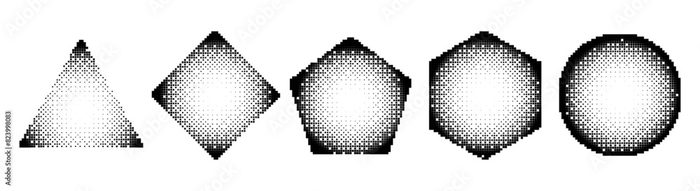 Aufkleber abstract graphic design elements set. trendy shapes circle, square, hexagon, triangle with bitmap ra