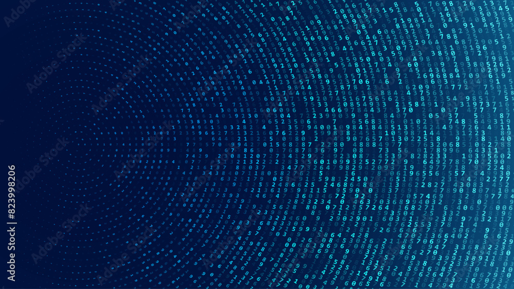 Aufkleber Abstract Numbers Circular Matrix Background. Binary Computer Machine Code On Arcs. Coding Programming Hacker Concept. Computer Science or Network Security Education Vector Background Illustration.