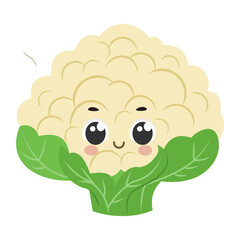 Cute cartoon cauliflower character vector illustration isolated on white background