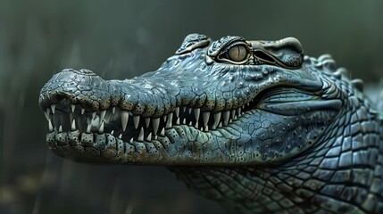 Obraz premium realistic ai generated crocodile portrait with detailed scales and teeth digital painting