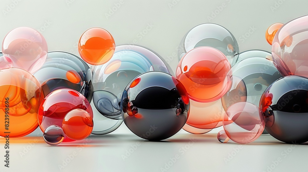 Poster a cluster of multicolored spheres resting on a white surface adjacent to two white walls