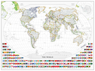 The World political map with flags. Super high quality. Detailed with thousands of place name labels.