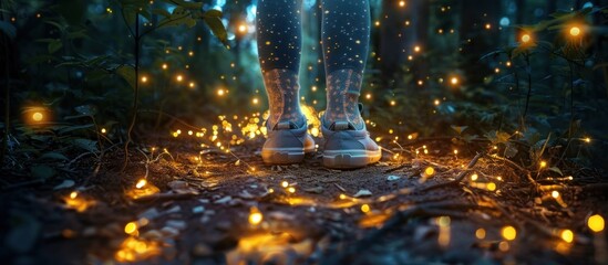 Enchanted Forest Path Glowing with Fairy Lights Highlighting Whimsical Socks