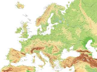 Europe terrain map. Super high quality. Detailed with thousands of place name labels.