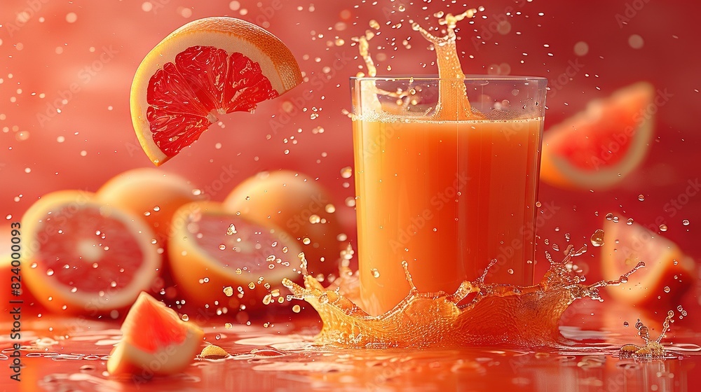Aufkleber an image shows a glass of orange juice with a grapefruit slice falling off the side and a whole grap