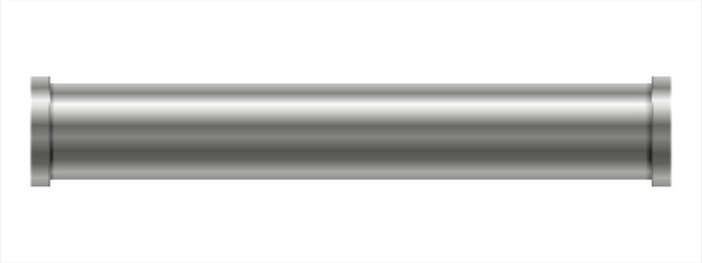 Cylinder metal straight pipe in realistic style. Stainless steel pipe for sewerage, water supply systems, oil industrial and construction. Vector illustration isolated on white background.