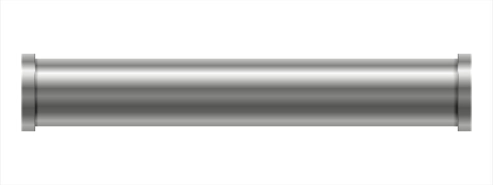 Cylinder metal straight pipe in realistic style. Stainless steel pipe for sewerage, water supply systems, oil industrial and construction. Vector illustration isolated on white background.
