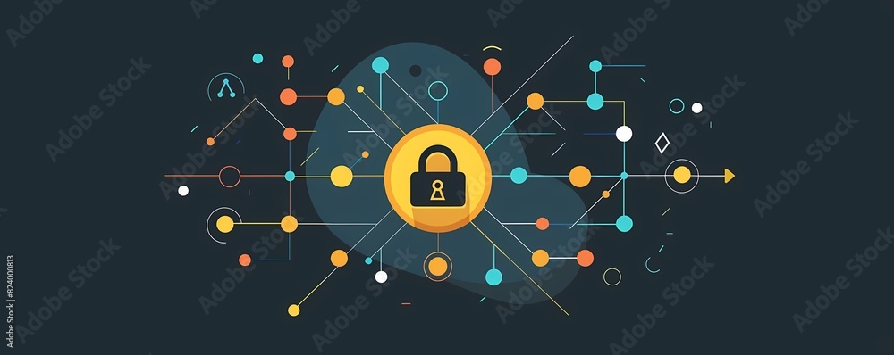 Aufkleber see a flat design of a network symbol with a lock, representing network security