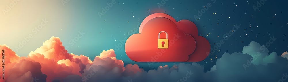 Poster visualize a flat design of a cloud with a lock, symbolizing secure cloud storage