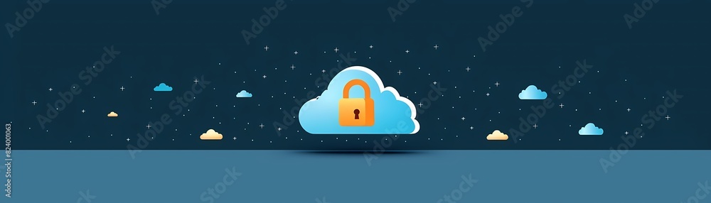 Poster visualize a flat design of a cloud with a lock, symbolizing secure cloud storage