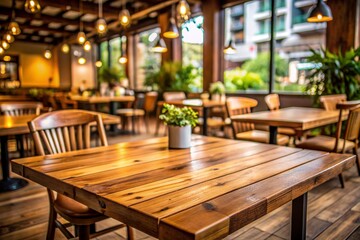 Empty Modern Restaurant Interior with Cozy Wooden Tables and Chairs, Ready for Guests