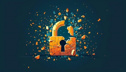 Imagine a flat design of a data breach icon with a broken lock