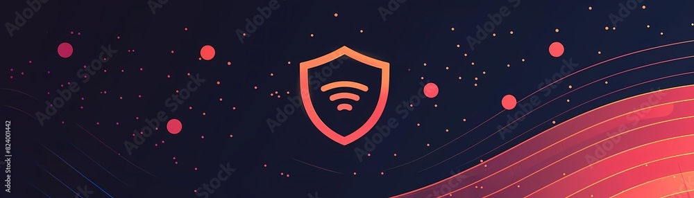 Poster imagine a flat design of a vpn icon with a shield and a network
