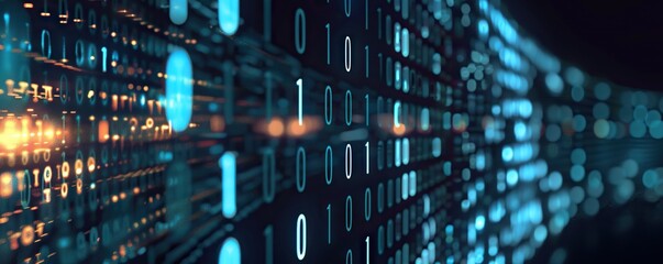 Obraz premium Digital background perfect for tech processes, neural networks, artificial intelligence, data transfer and encryption, digital archives, sound and graphic presentations, science, education, etc.