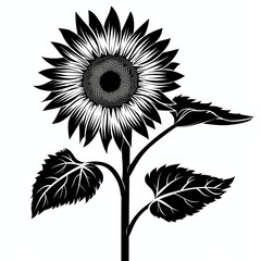 A black and white drawing of a sunflower