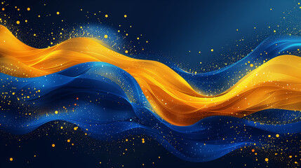 A dynamic wave in shades of blue and yellow adorned with sparkling gold accents