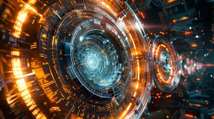 Fototapeta premium Describe a futuristic time machine with sleek, advanced technology, ready for a journey through time, Close up