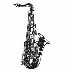 Obraz premium A black and white saxophone with a white background