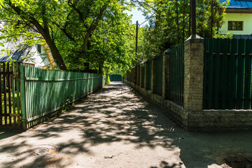 Moscow, Russia - May 18, 2024: The shortest and smallest street in Moscow, Venetsianova Street 48 meters, Sokol District. Selected focus
