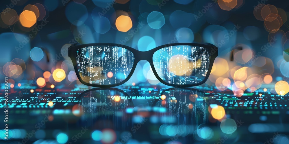 Aufkleber Code Reflections in Glasses: A Modern Representation of Software Development and Digital Innovation, Generative AI