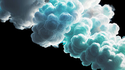 Obraz premium Colorful puffy puffs of smoke on an isolated black background. Ideal for artistic, abstract, and vibrant visual themes.