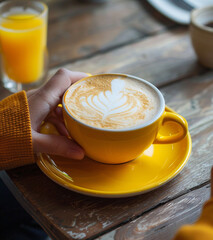 a girl in a bar having a coffee with autumn tones
