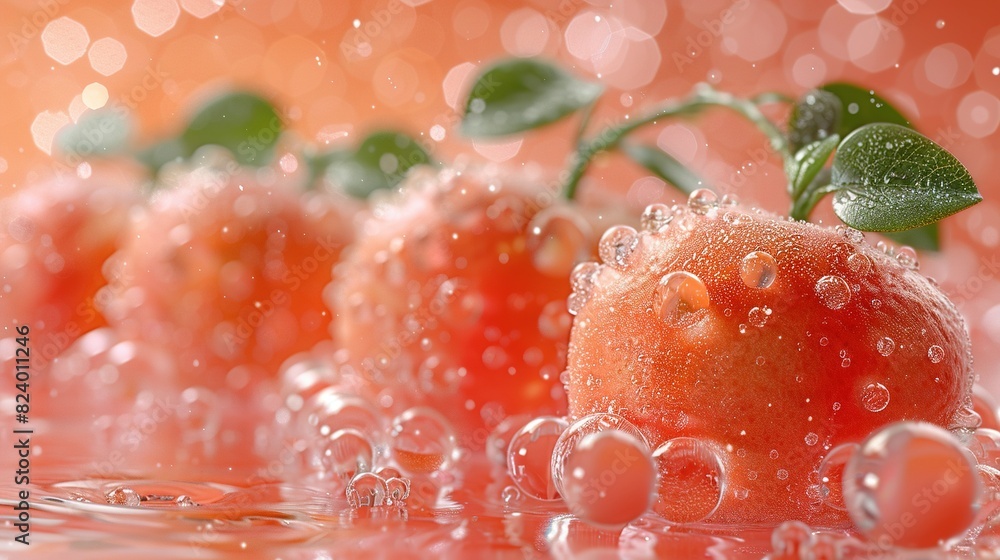 Aufkleber   A cluster of oranges resting atop a table with water beads splashed on them, accompanied by an emerald foliage protruding from above
