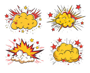 Set of comic book explosion bangs blast, vector cartoon elements
