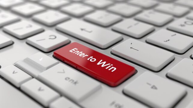 A red Enter to Win button on a computer keyboard, indicating a digital giveaway or contest entry opportunity