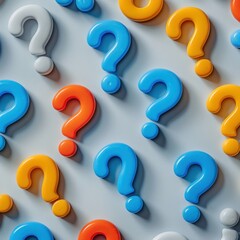 Several question marks scattered on a plain white surface