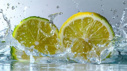   A few lemons on top of water with a lime slice in the center