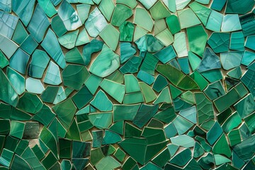 A green mosaic tile pattern with a gold border