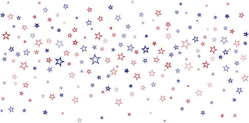 USA flag stars background, red and blue stars confetti horizontal border