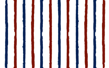 Stripes seamless pattern, red and blue patriotic striped vector background, american watercolor brush strokes. USA colors grunge stripes