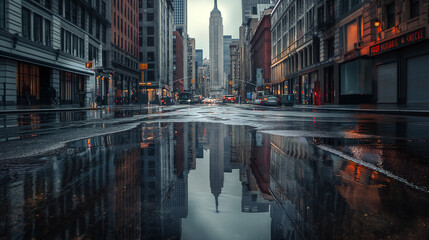 Obraz premium A city street with a large building in the background