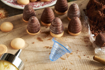 Fillling wasp nests or beehives, traditional Czech no-bake Christmas cookies, with eggnog cream