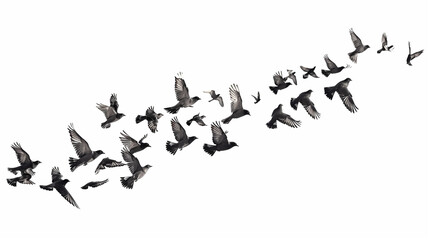 flock of birds isolated on white background