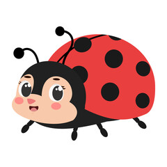 Cute funny smiling ladybug cartoon character vector illustration isolated on white background