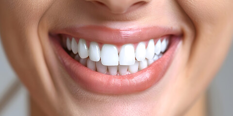 Obraz premium Beautiful young woman female smiling showing perfect white teeth. Dental stomatology whitening and treatment advertisement concept.