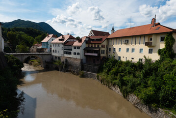 Obraz premium Beautiful city views of the picturesque medieval town of Škofja Loka close to Ljubljana, Slovenia