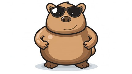   A hipster cartoon bear wearing sunglasses and standing with his hands on his hip