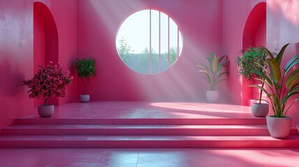 Minimal background, mock up with podium for product display,Abstract white geometry shape background minimalist Valentine's day pink background,Abstract mock up background