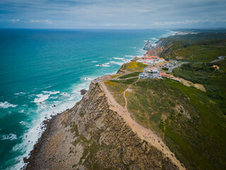 The Cabo da Roca is the westernmost cape of the Eurasian continent, located in Portugal. Drone...