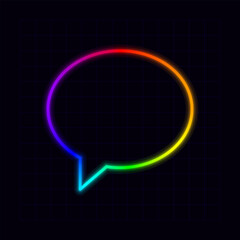 Speech bubble icon, neon rainbow visuals, gradient mesh graphics.
