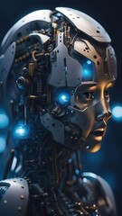 Fototapeta premium Artificial intelligence robot, cyber security, financial futuristic digital technology concept image. 