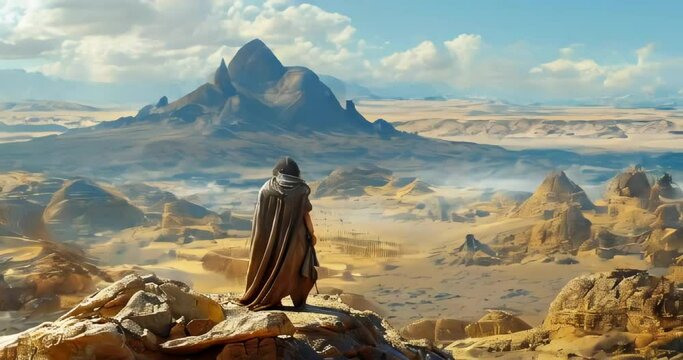 arabic soldier in desert panorama