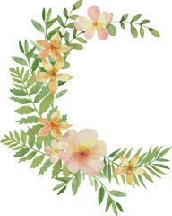 Vector Watercolor wreath Jungle flower frame, palm leaves. Template space for text. Greeting cards, invitation, gender party, baby shower, birthday, event, holiday, wedding card, printable, EPS