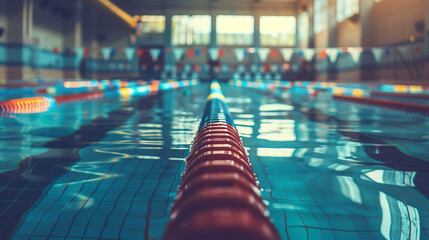 Swimming Pool With Red and Blue Benches
